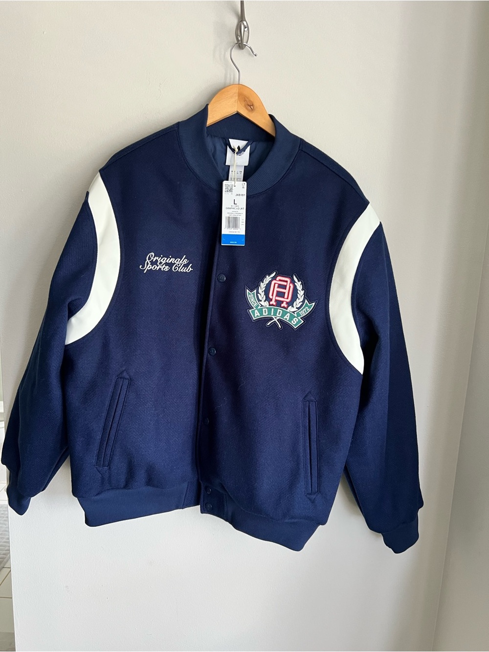 Adidas Men's Navy and White Varsity Bomber Jacket Szie M